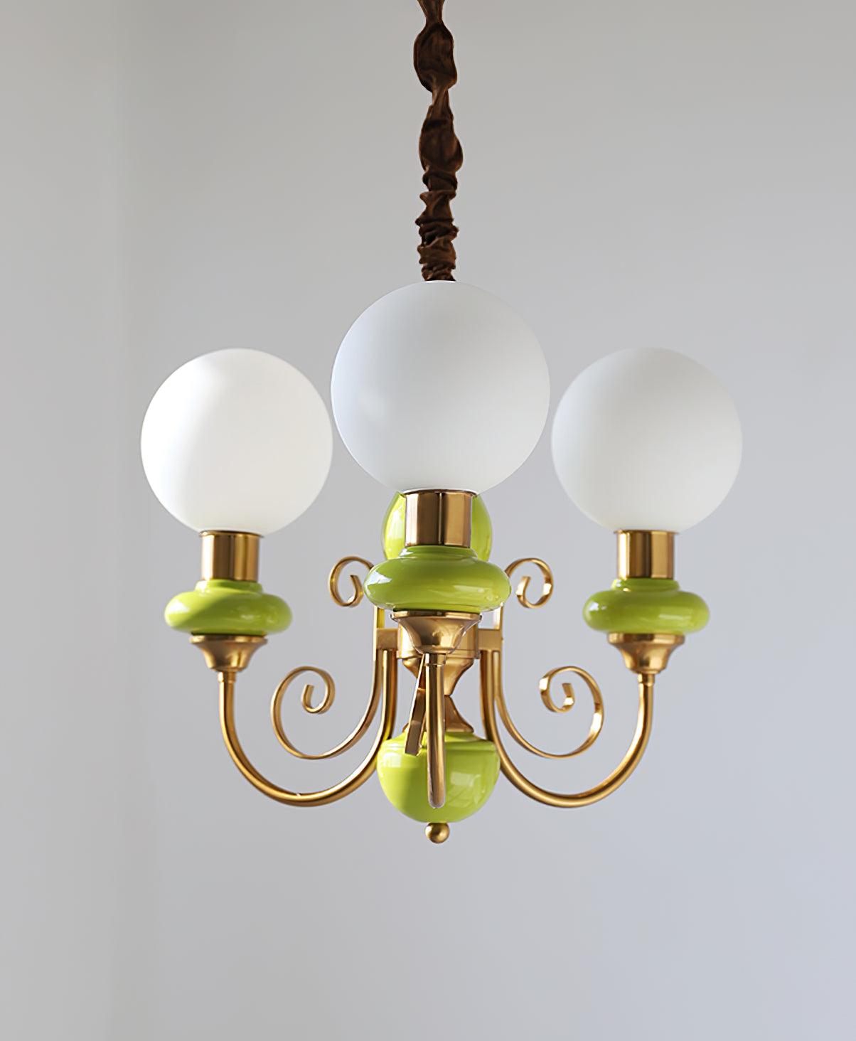 Onyx Chandelier, White Glass Shades, Gold Finish, E26/E27, 3 to 8 Heads