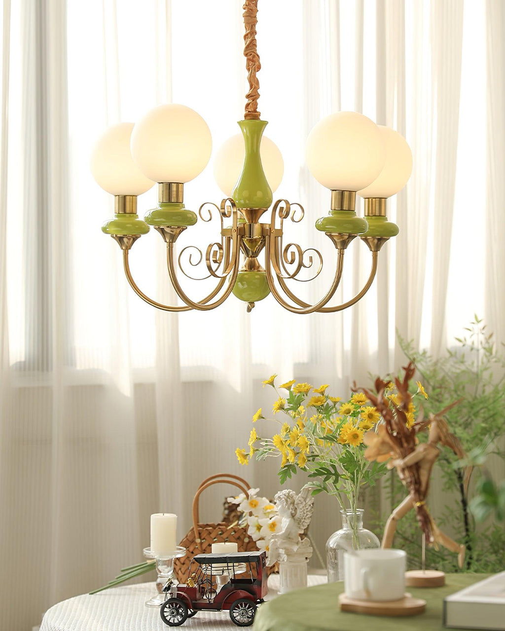 Onyx Chandelier, White Glass Shades, Gold Finish, E26/E27, 3 to 8 Heads