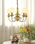 Onyx Chandelier, White Glass Shades, Gold Finish, E26/E27, 3 to 8 Heads