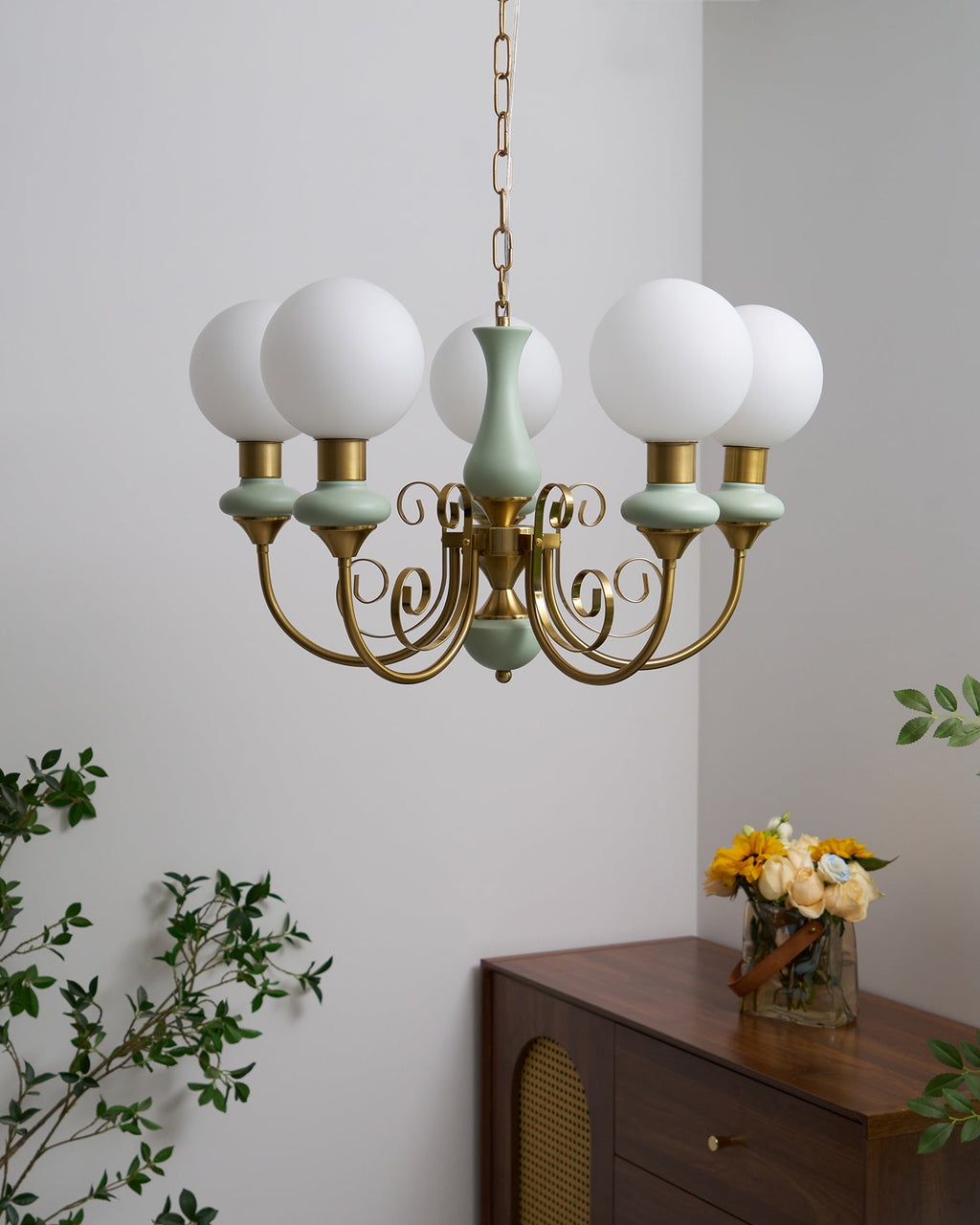 Onyx Chandelier, White Glass Shades, Gold Finish, E26/E27, 3 to 8 Heads