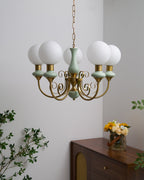 Onyx Chandelier, White Glass Shades, Gold Finish, E26/E27, 3 to 8 Heads