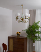 Onyx Chandelier, White Glass Shades, Gold Finish, E26/E27, 3 to 8 Heads