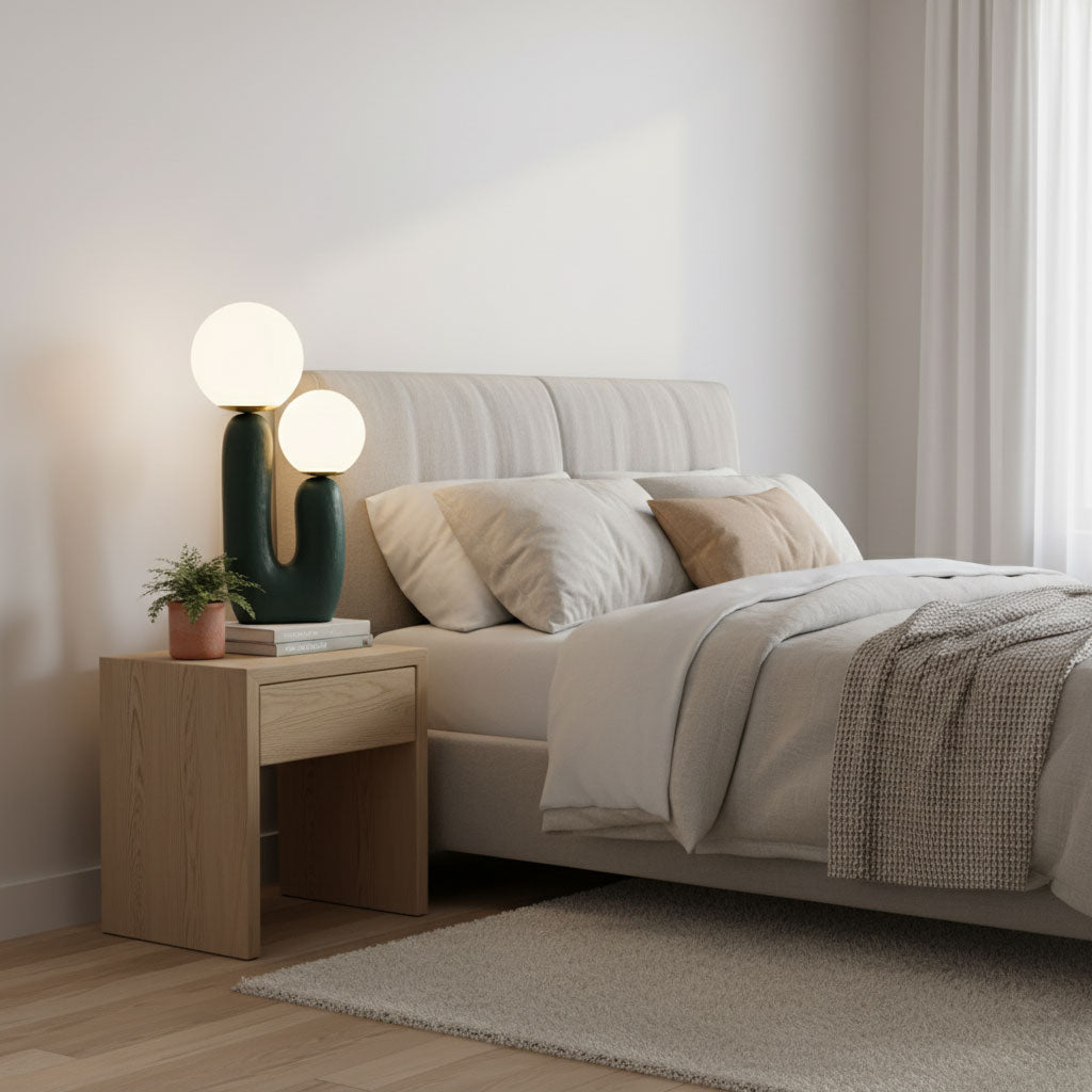 Table lamp styled on a console with warm light