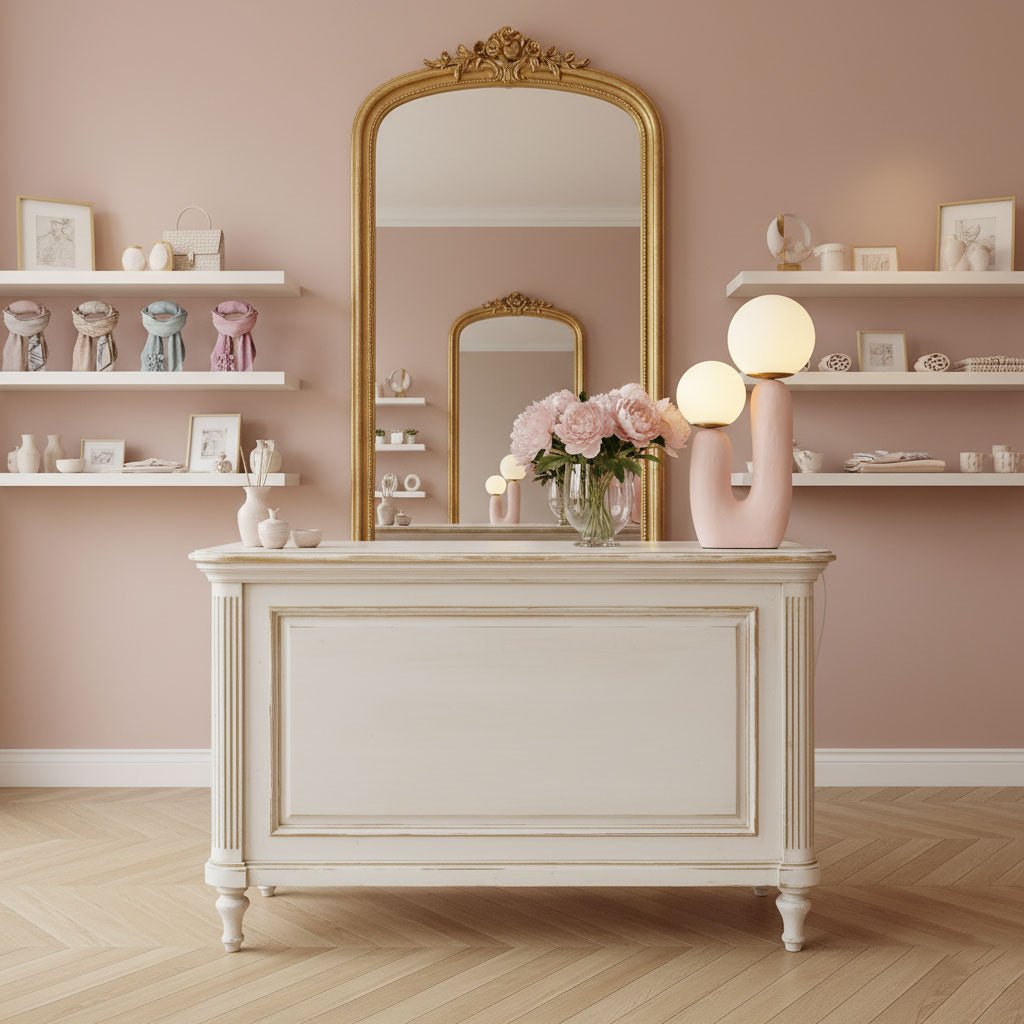 Table lamp with rounded body shown from an angle