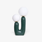 Oo bordlampe, hvid glasskærm, keramisk krop, G9, med stik