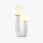 Oo bordlampe, hvid glasskærm, keramisk krop, G9, med stik