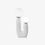 Oo bordlampe, hvid glasskærm, keramisk krop, G9, med stik