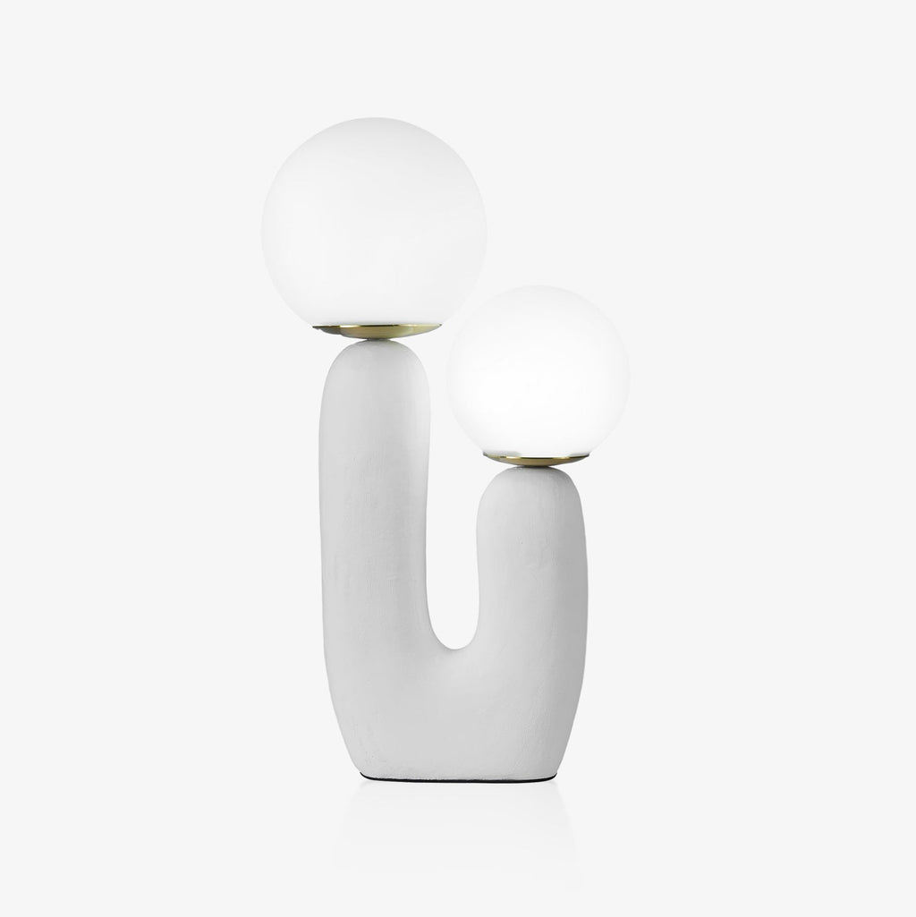 Oo bordlampe, hvid glasskærm, keramisk krop, G9, med stik