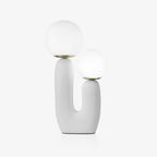 Oo bordlampe, hvid glasskærm, keramisk krop, G9, med stik