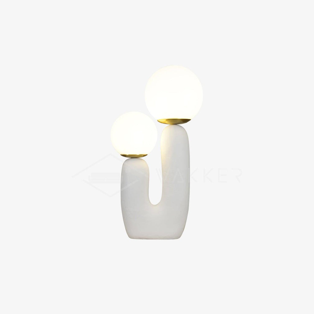 Oo bordlampe, hvid glasskærm, keramisk krop, G9, med stik