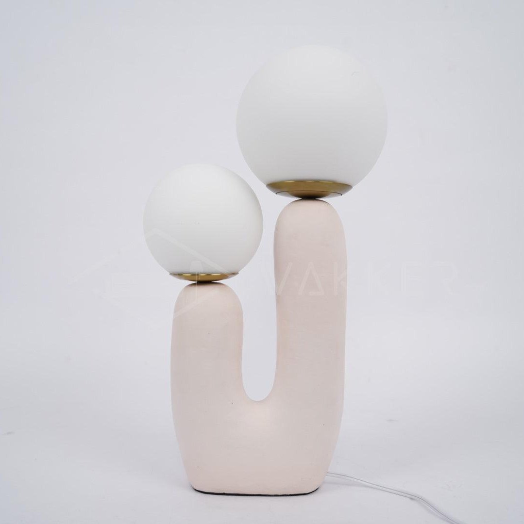Oo bordlampe, hvid glasskærm, keramisk krop, G9, med stik