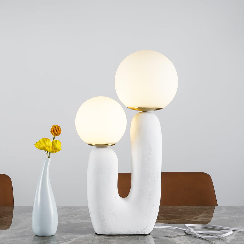 White glass globe table lamp with inline cord switch