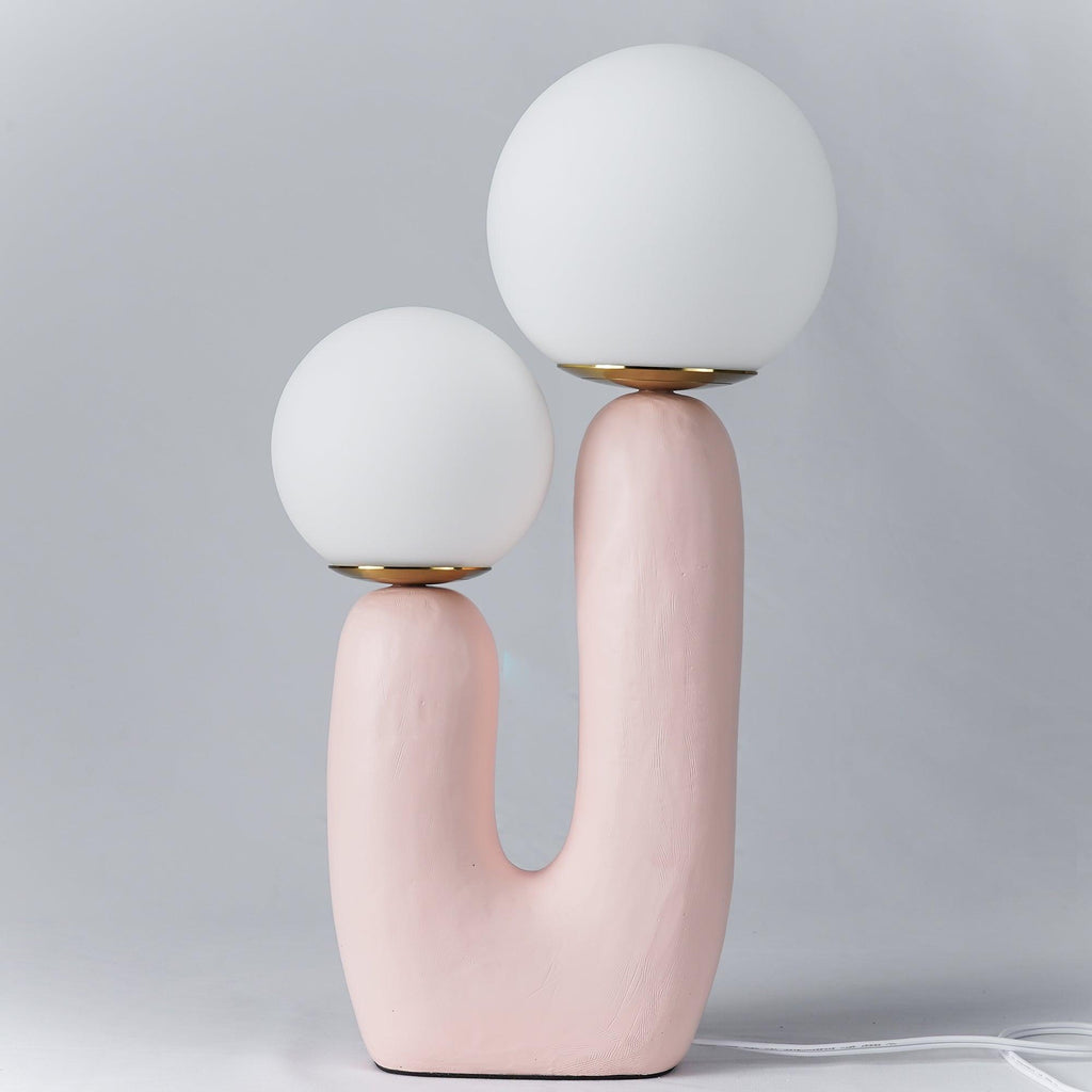 Oo bordlampe, hvid glasskærm, keramisk krop, G9, med stik