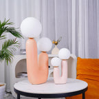 Oo bordlampe, hvid glasskærm, keramisk krop, G9, med stik