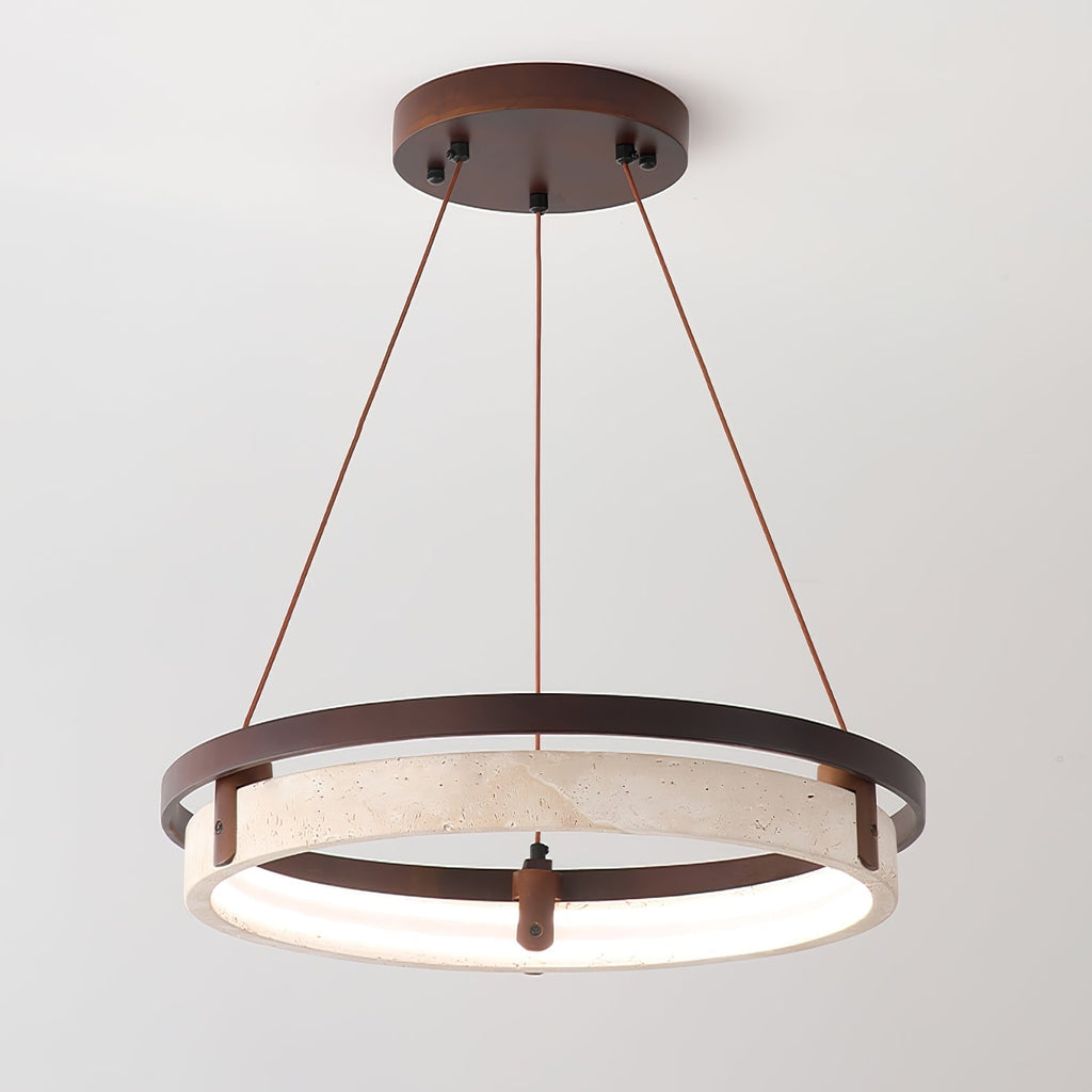 Veraearae Yellow Travertine Disc Pendant Light With Walnut Trim