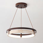 Veraearae Yellow Travertine Disc Pendant Light With Walnut Trim