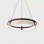 Veraearae Yellow Travertine Disc Pendant Light With Walnut Trim