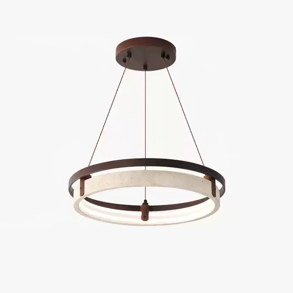 Veraearae Yellow Travertine Disc Pendant Light With Walnut Trim