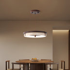 Veraearae Yellow Travertine Disc Pendant Light With Walnut Trim