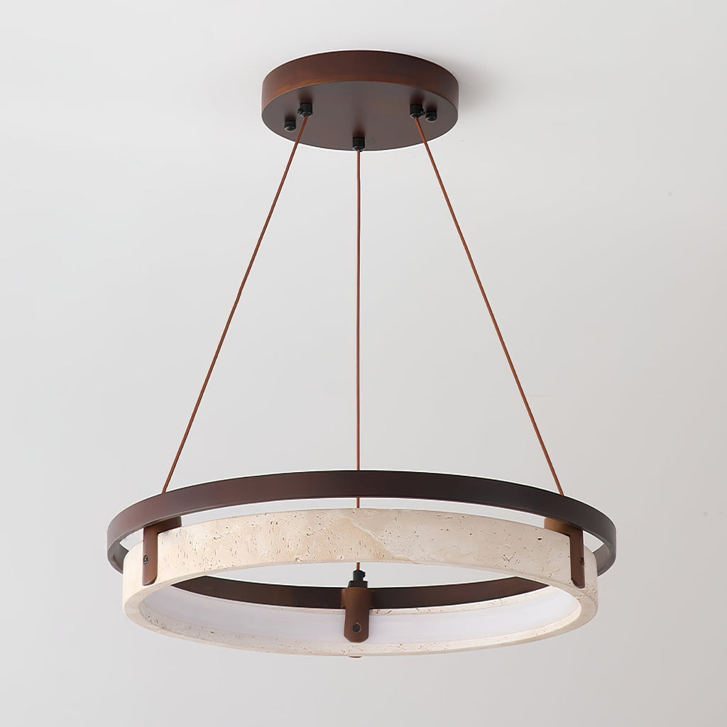 Veraearae Yellow Travertine Disc Pendant Light With Walnut Trim