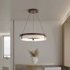Veraearae Yellow Travertine Disc Pendant Light With Walnut Trim