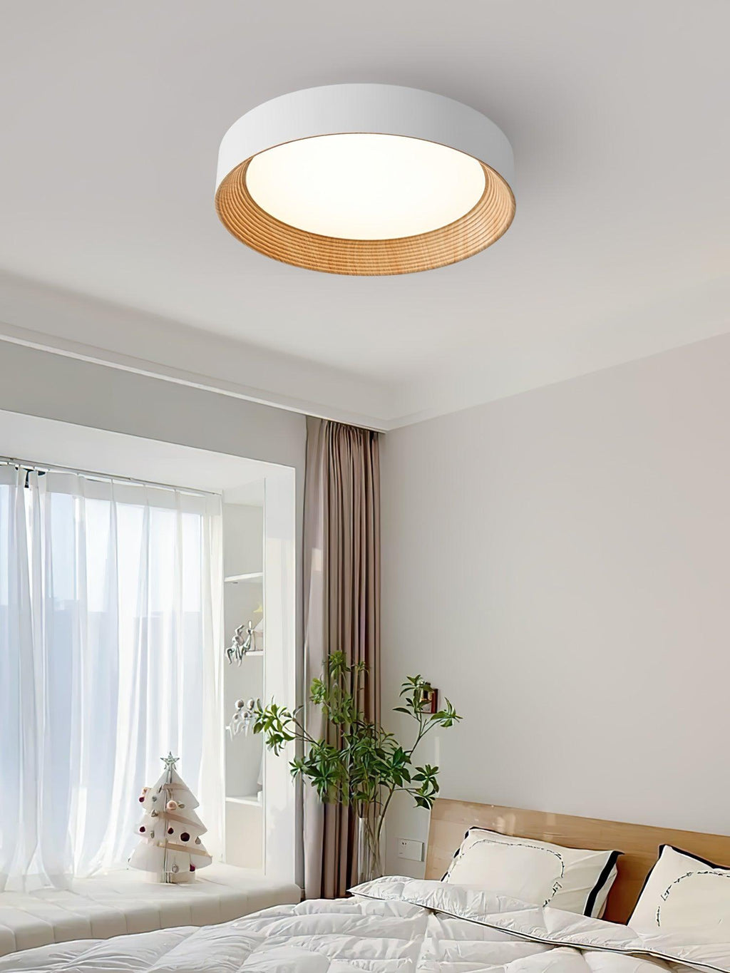Flush mount ceiling light shown in a bright room