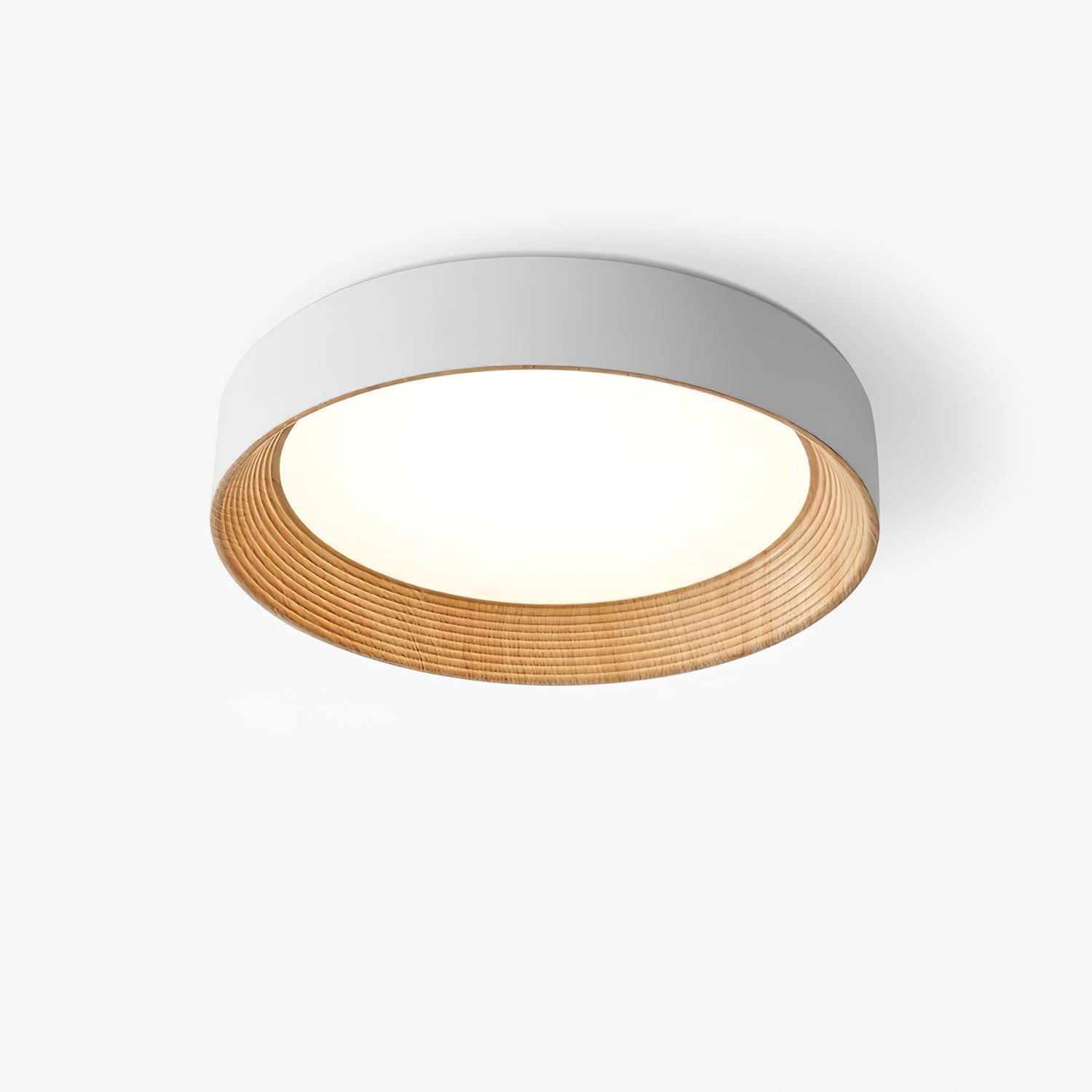 Wood-tone ceiling light mounted close against the ceiling