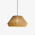 Product view of this Clérachic pendant, showing the folded facet line partway down its wide linen drum shade.