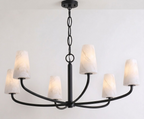 Shown wide against a plain backdrop, the six woven arms of this Clérachic chandelier spread out in matte black.