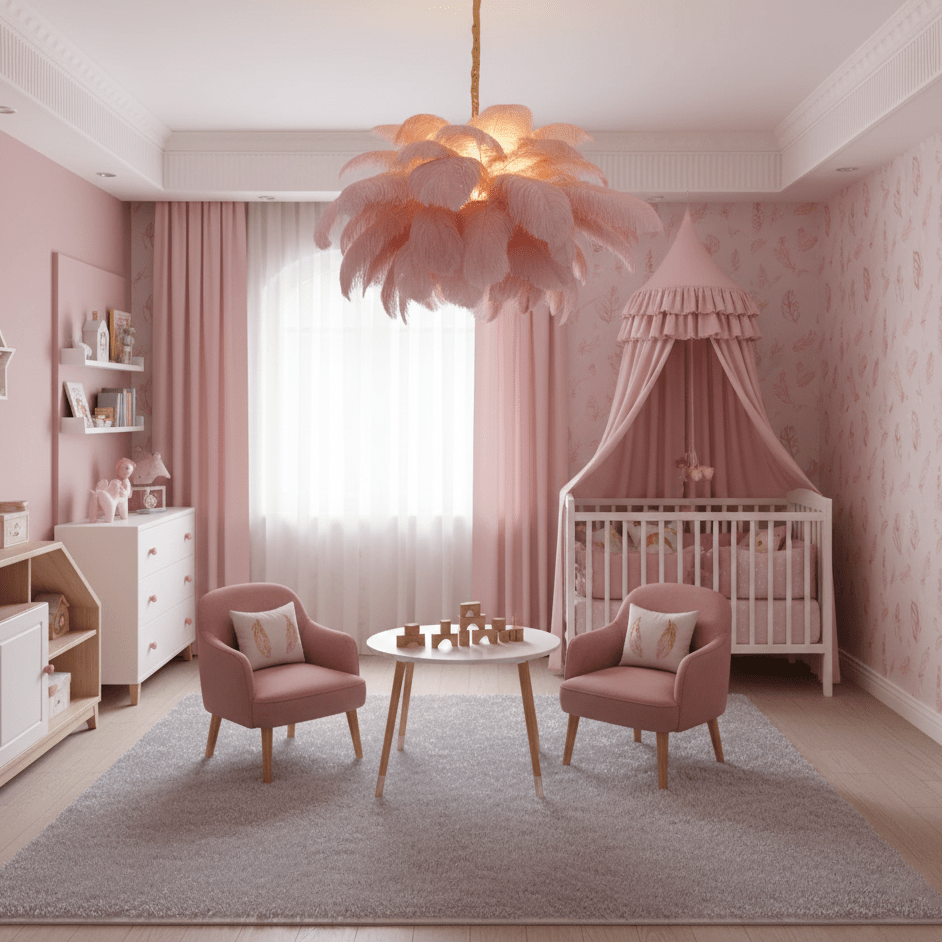 Ostrich feather chandelier with full cascade and polished base