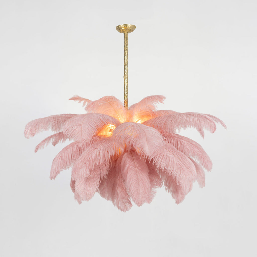 Ostrich feather chandelier close-up of plume texture and colour