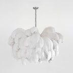 Chandelier, Ostrich Feather Shade, Brass Base, 6x G9, 110 cm