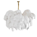 Chandelier, Ostrich Feather Shade, Brass Base, 6x G9, 110 cm