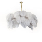 Chandelier, Ostrich Feather Shade, Brass Base, 6x G9, 110 cm