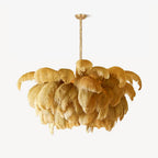 Ostrich feather chandelier with full plume cascade, side view