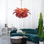 Chandelier, Ostrich Feather Shade, Brass Base, 6x G9, 110 cm