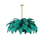 Ostrich feather chandelier with layered plumes and brass fitting