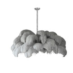Ostrich feather chandelier detail of plumes around the light source