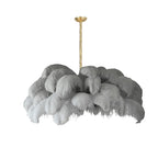 Ostrich feather chandelier detail showing dense layered plumes