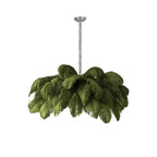 Ostrich feather chandelier with full cascade and warm glow