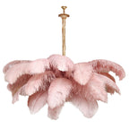 Chandelier, Ostrich Feather Shade, Brass Base, 6x G9, 110 cm
