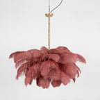 Chandelier, Ostrich Feather Shade, Brass Base, 6x G9, 110 cm