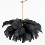 Chandelier, Ostrich Feather Shade, Brass Base, 6x G9, 110 cm