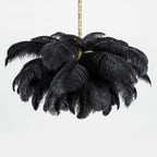 Chandelier, Ostrich Feather Shade, Brass Base, 6x G9, 110 cm
