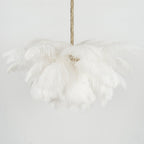 Chandelier, Ostrich Feather Shade, Brass Base, 6x G9, 110 cm