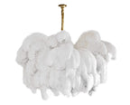 Chandelier, Ostrich Feather Shade, Brass Base, 6x G9, 110 cm