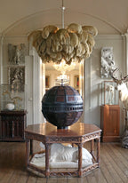 Chandelier, Ostrich Feather Shade, Brass Base, 6x G9, 110 cm