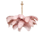 Chandelier, Ostrich Feather Shade, Brass Base, 6x G9, 110 cm