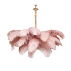 Chandelier, Ostrich Feather Shade, Brass Base, 6x G9, 110 cm