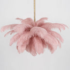 Chandelier, Ostrich Feather Shade, Brass Base, 6x G9, 110 cm